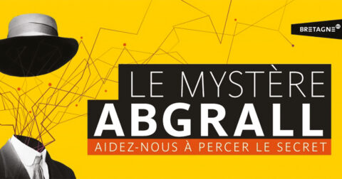 dessin d'un homme en noir et blanc, sans tête en costume avec un chapeau sur fond jaune