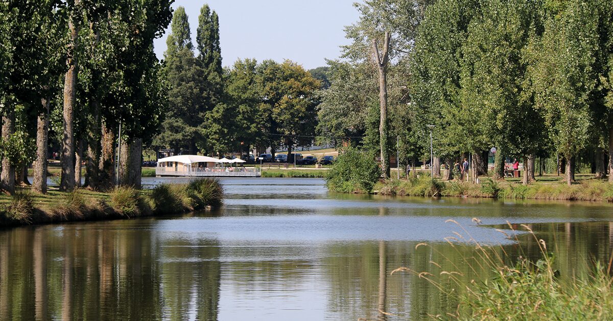 Grand étang entouré de chemins de balade ombragés