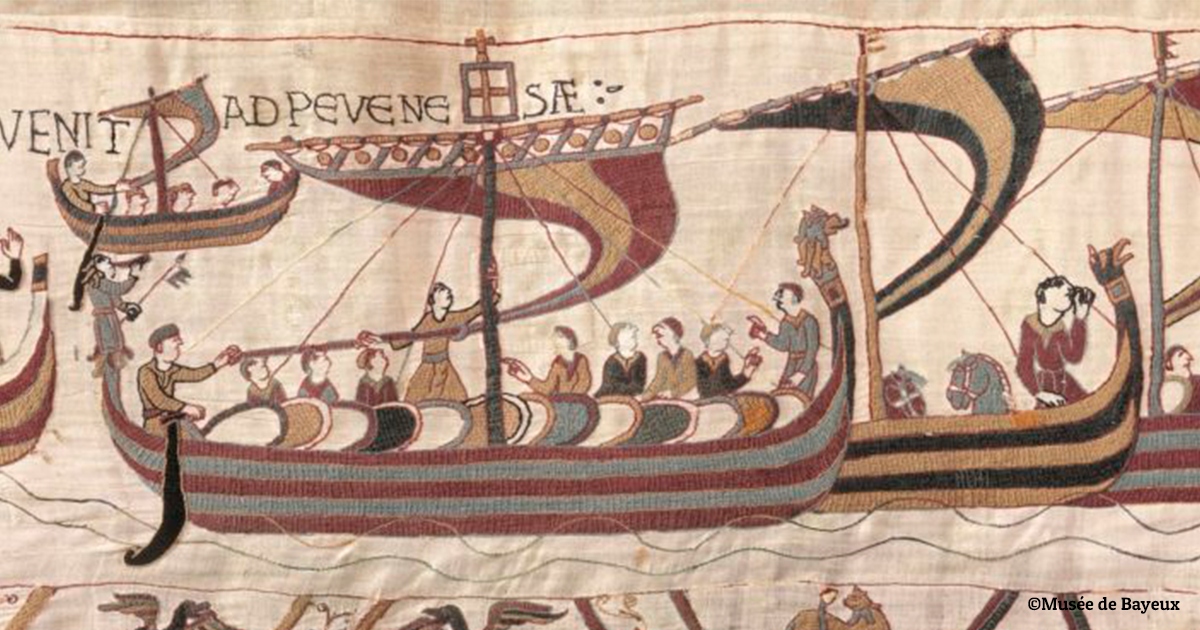 Tapisserie ancienne représentant l'arrivée de Guillaume le Conquérant en Angleterre