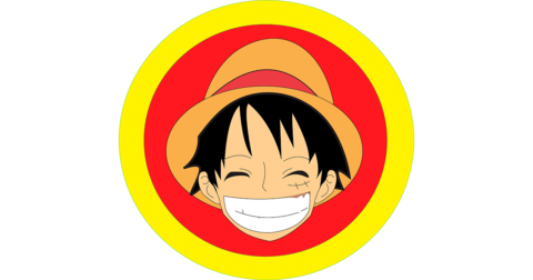 Tête de personnage masuclin de manga souriant jusqu'aux oreilles