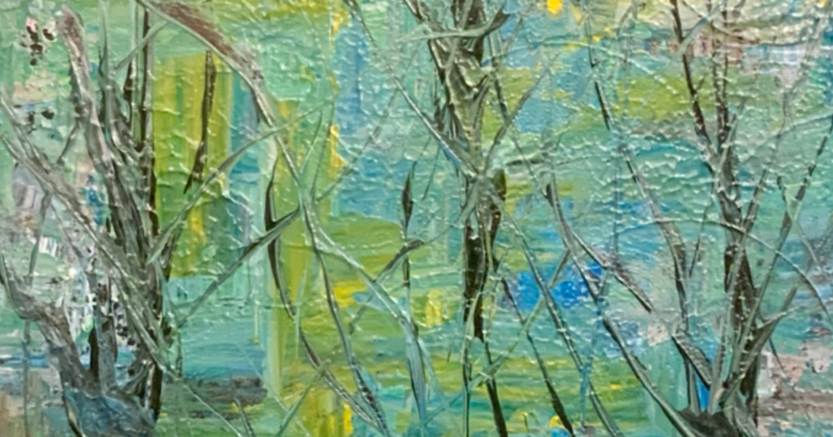 gros plan sur une peinture acrylique dans les tons verts
