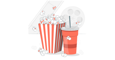 boîte de pop-corn et verre en carton de soda avec paille