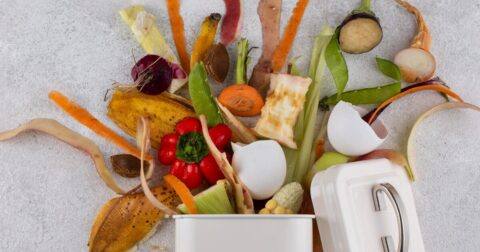 épluchures de fruits et légumes débordant d'un contenant