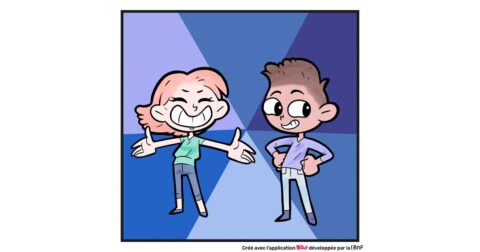 BD avec une fillette et un garçon tout souriant