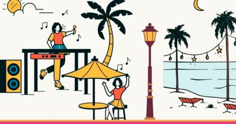 illustration d'une guinguette au bord de l'eau